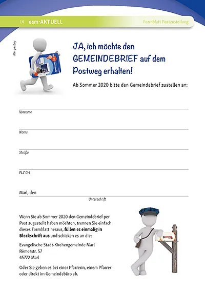 Ab Sommer 2020 den Gemeindebrief per Post erhalten